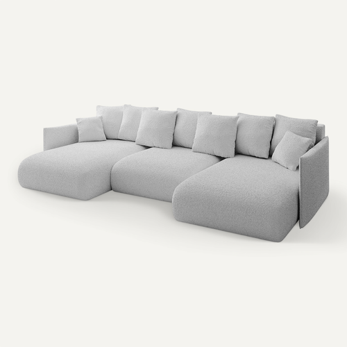 Canapé D'angle Convertible Onesk-u 317x177x72  Angle Panoramique En Bouclette - Gris Clair