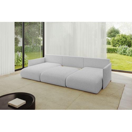Canapé D'angle Convertible Onesk-u 317x177x72  Angle Panoramique En Bouclette - Gris Clair