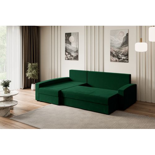 Canapé D'angle Convertible Alesia-l 231x140x90, Angle Gauche, Velours - Vert