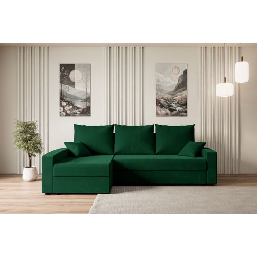 Canapé D'angle Convertible Alesia-l 231x140x90, Angle Gauche, Velours - Vert