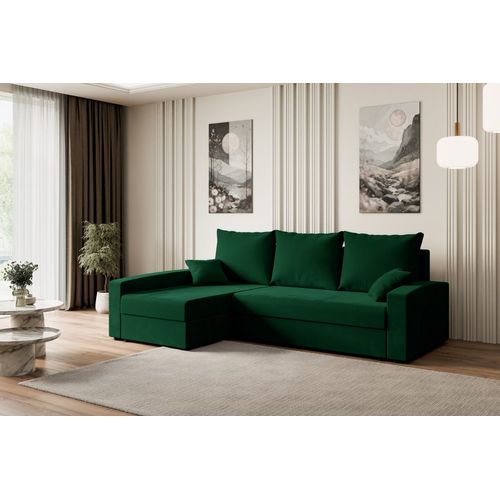 Canapé D'angle Convertible Alesia-l 231x140x90, Angle Gauche, Velours - Vert