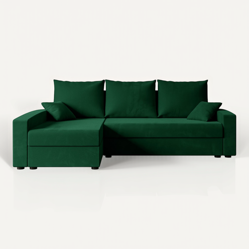 Canapé D'angle Convertible Alesia-l 231x140x90, Angle Gauche, Velours - Vert