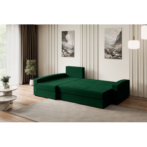 Canapé D'angle Convertible Alesia-l 231x140x90, Angle Gauche, Velours - Vert