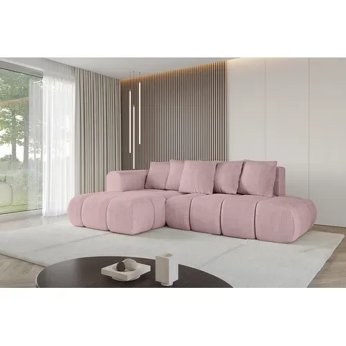 Canapé D'angle Convertible Cloud-l-v1 280x185x90  Angle Gauche En Tissu - Rose