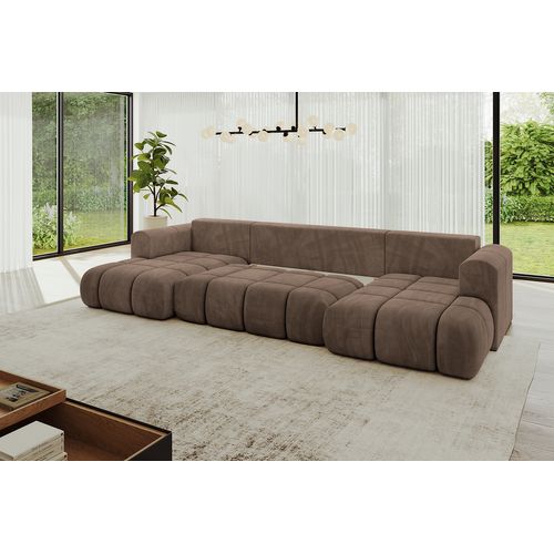 Canapé D'angle Convertible Cloud-u-v1 405x185x90  Angle Panoramique En Velours - Marron