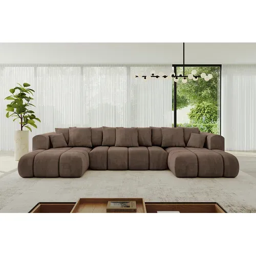Canapé D'angle Convertible Cloud-u-v1 405x185x90  Angle Panoramique En Velours - Marron