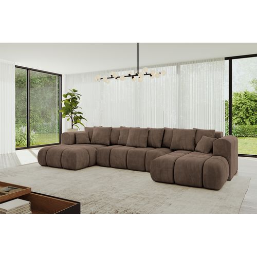 Canapé D'angle Convertible Cloud-u-v1 405x185x90  Angle Panoramique En Velours - Marron