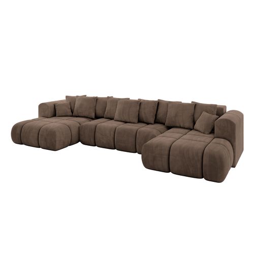 Canapé D'angle Convertible Cloud-u-v1 405x185x90  Angle Panoramique En Velours - Marron