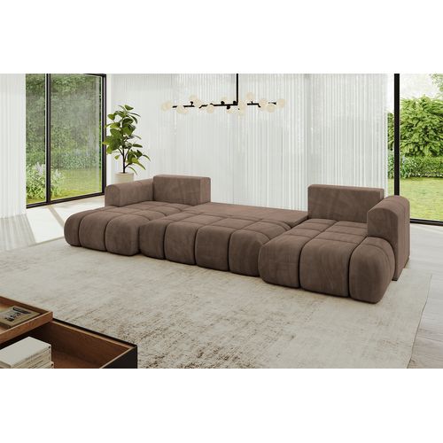 Canapé D'angle Convertible Cloud-u-v1 405x185x90  Angle Panoramique En Velours - Marron