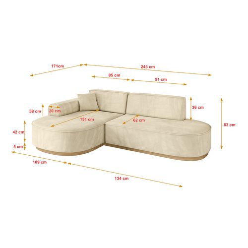 Canapé D'angle Mari-l1-v2 243x171x83 Angle Gauche En Velours - Beige