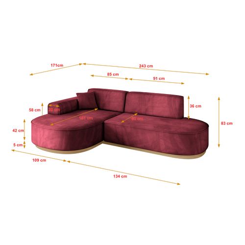 Canapé D'angle Mari-l1-v2 243x171x83  Angle Gauche En Velours - Rouge Bordeaux