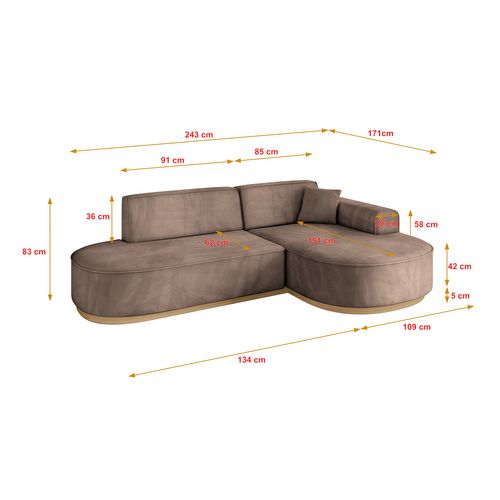 Canapé D'angle Mari-l1-v2 243x171x83  Angle Droit En Velours - Marron