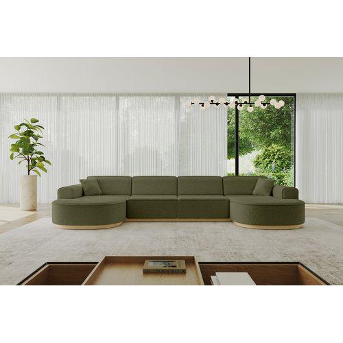 Canapé D'angle Mari-u2-v2 388x171x83  Panoramique En Tissu - Vert
