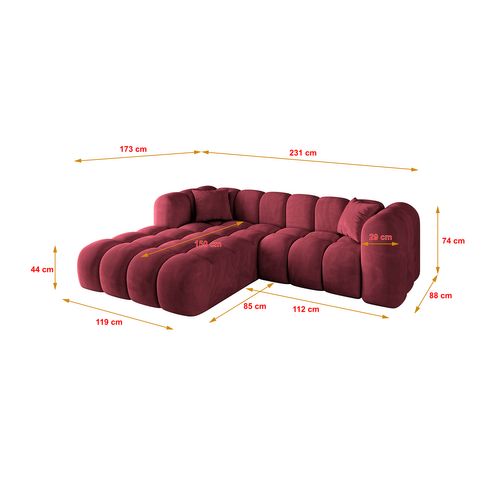 Canapé D'angle Olea-l1 231x173x74  Angle Gauche En Velours -  Bordeaux