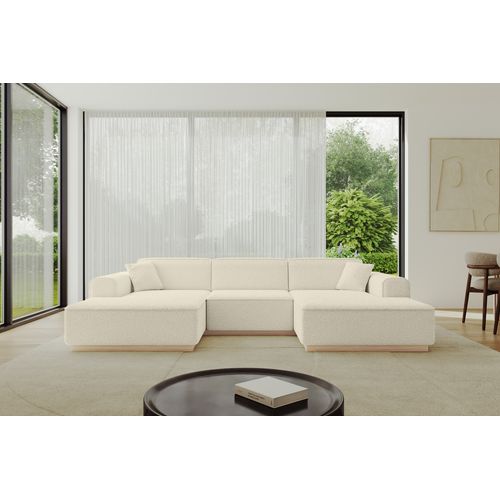 Canapé D'angle Irea-u1 301x165x80  Panoramique En Tissu - Beige