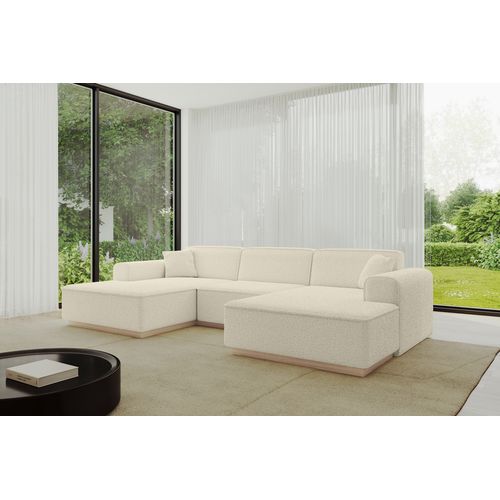 Canapé D'angle Irea-u1 301x165x80  Panoramique En Tissu - Beige