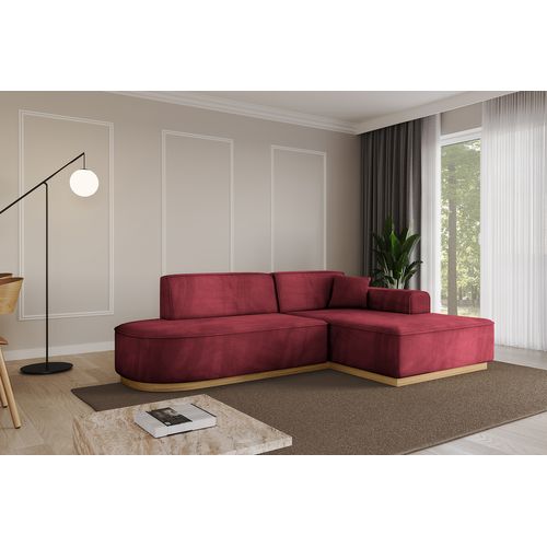 Canapé D'angle Irea-l1-v2 232x165x80  Angle Droit En Velours  -  Rouge Bordeaux