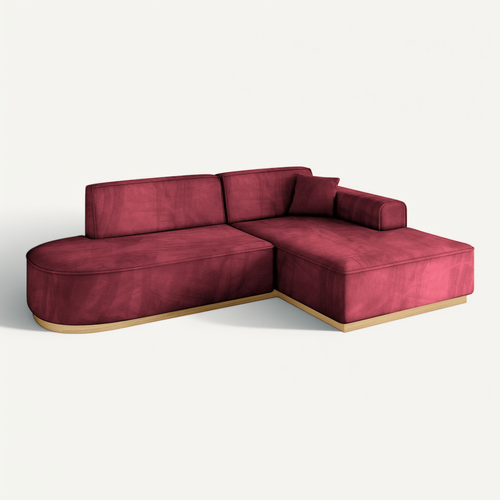 Canapé D'angle Irea-l1-v2 232x165x80  Angle Droit En Velours  -  Rouge Bordeaux