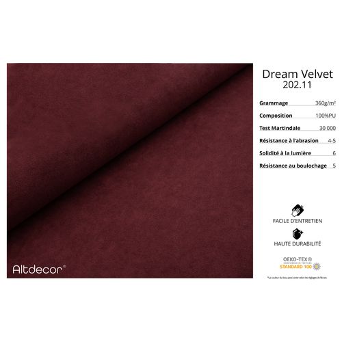 Canapé D'angle Irea-l1-v2 232x165x80  Angle Droit En Velours  -  Rouge Bordeaux