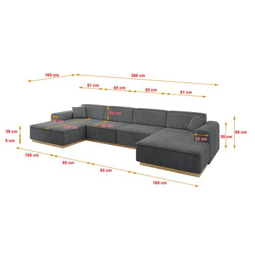 Canapé D'angle Irea-u2-v2 301x165x80  Panoramique En Tissu - Gris Foncé