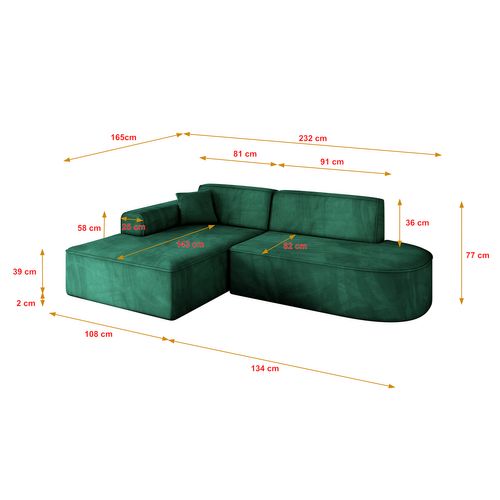 Canapé D'angle Irea-l1-v3 232x165x77  Angle Gauche En Velours  -  Vert