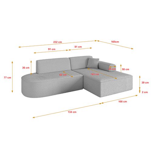 Canapé D'angle Irea-l1-v3 232x165x77  Angle Droit En Bouclette  -  Gris Clair