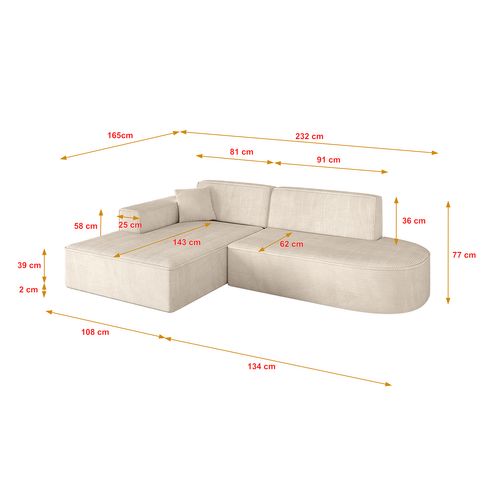 Canapé D'angle Irea-l1-v4 232x165x77  Angle Gauche En Tissu -  Beige