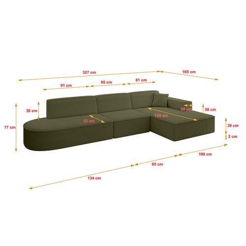 Canapé D'angle Irea-l2-v4 327x165x77 Angle Droit En Bouclette - Vert