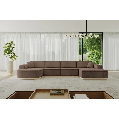 Canapé D'angle Arrio-u2 388x171x83  Angle Panoramique En Velours  -  Marron