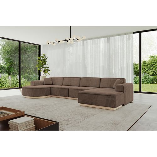 Canapé D'angle Arrio-u2 388x171x83  Angle Panoramique En Velours  -  Marron