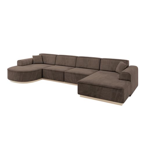 Canapé D'angle Arrio-u2 388x171x83  Angle Panoramique En Velours  -  Marron