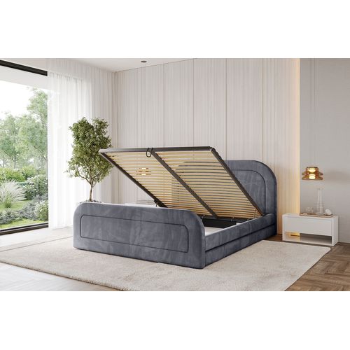 Lit Tapissé Avec Un Coffre De Rangement - Leris-z 200x200 Gris Foncé