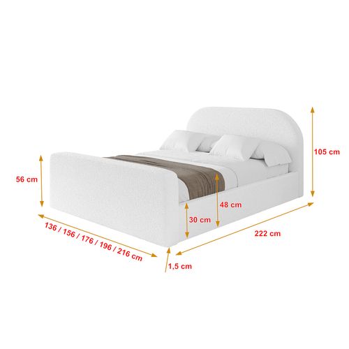 Lit Tapissé Avec Tête De Lit Tissu Bouclé - Tivon-z 140x200 Cm Blanc