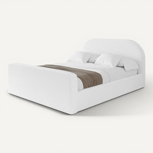 Lit Tapissé Avec Tête De Lit Tissu Bouclé - Tivon-z 140x200 Cm Blanc