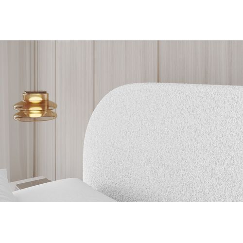 Lit Tapissé Avec Tête De Lit Tissu Bouclé - Tivon-z 140x200 Cm Blanc