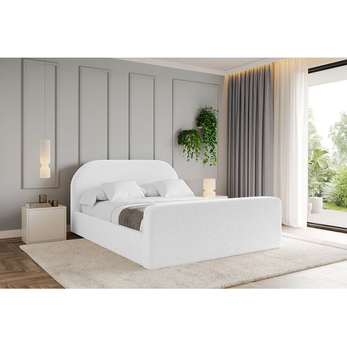 Lit Tapissé Avec Tête De Lit Tissu Bouclé - Tivon-z 140x200 Cm Blanc
