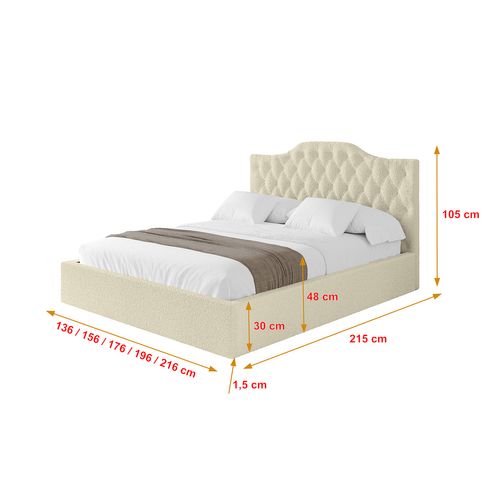 Lit Tapissé Avec Tête De Lit Tissu Bouclé - Falio 140x200 Cm Beige