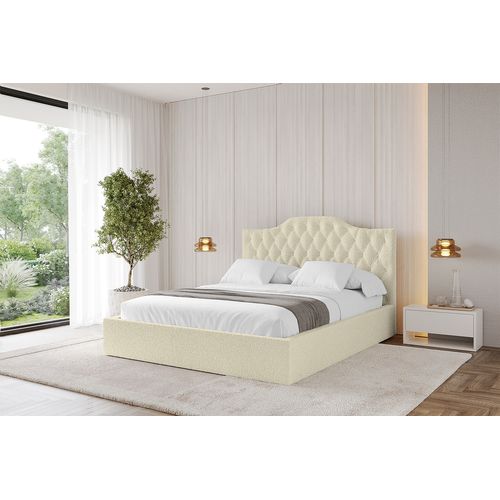 Lit Tapissé Avec Tête De Lit Tissu Bouclé - Falio 140x200 Cm Beige