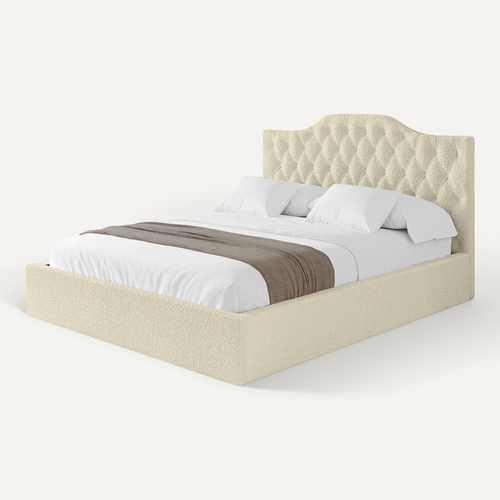 Lit Tapissé Avec Tête De Lit Tissu Bouclé - Falio 140x200 Cm Beige