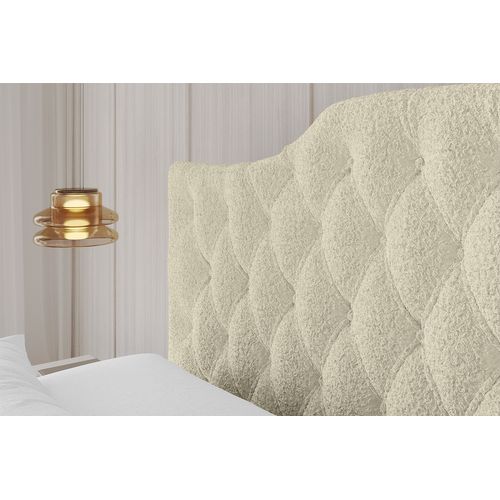 Lit Tapissé Avec Tête De Lit Tissu Bouclé - Falio 140x200 Cm Beige