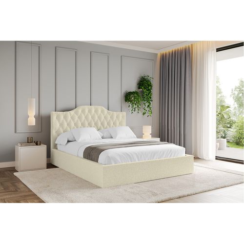 Lit Tapissé Avec Tête De Lit Tissu Bouclé - Falio 140x200 Cm Beige