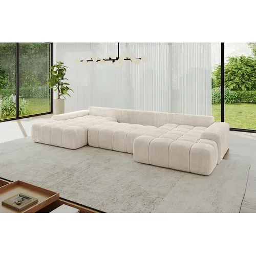 Canapé D'angle Convertible Ensi-u 353x164x69  Panoramique En Tissu - Beige