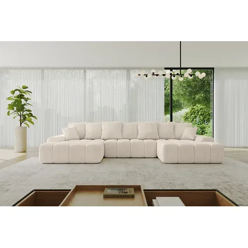 Canapé D'angle Convertible Ensi-u 353x164x69  Panoramique En Tissu - Beige