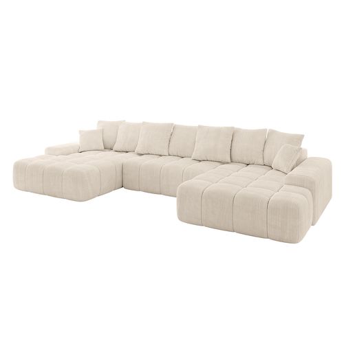 Canapé D'angle Convertible Ensi-u 353x164x69  Panoramique En Tissu - Beige