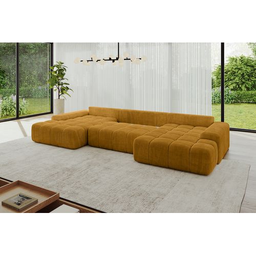 Canapé D'angle Convertible Ensi-u 353x164x69  Panoramique En Tissu - Senfgelb