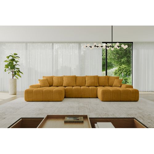 Canapé D'angle Convertible Ensi-u 353x164x69  Panoramique En Tissu - Senfgelb