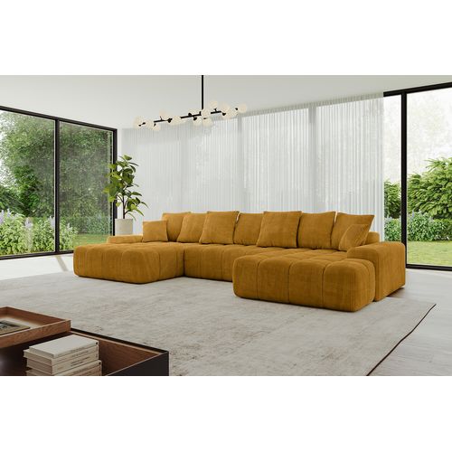 Canapé D'angle Convertible Ensi-u 353x164x69  Panoramique En Tissu - Senfgelb