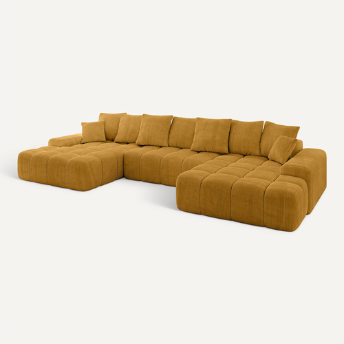 Canapé D'angle Convertible Ensi-u 353x164x69  Panoramique En Tissu - Senfgelb