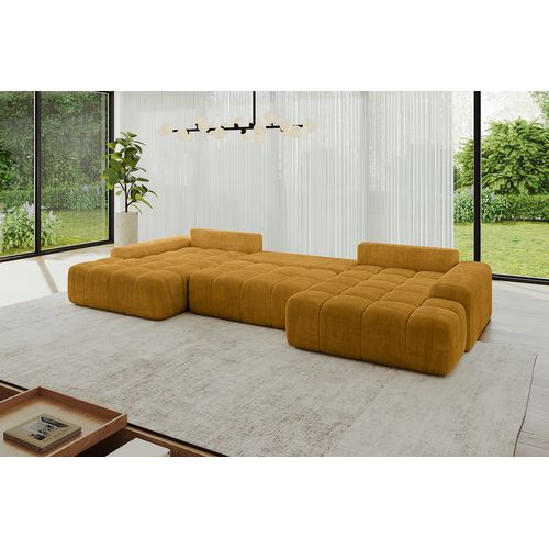 Canapé D'angle Convertible Ensi-u 353x164x69  Panoramique En Tissu - Senfgelb