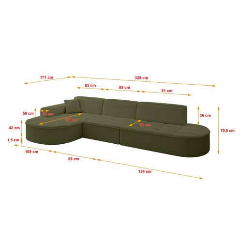 Canapé D'angle Taro-l2 328x171x79,5  Angle Gauche En Bouclette  -  Vert